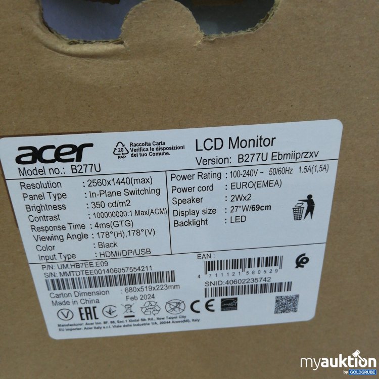 Artikel Nr. 791035: Acer LCD Monitor B277U