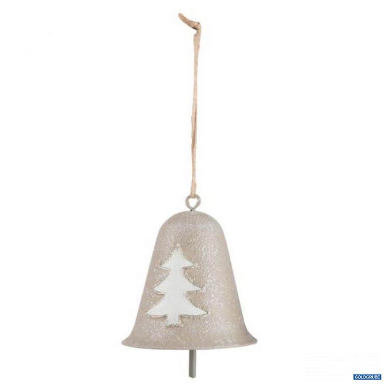 Artikel Nr. 381050: Anhänger Glöckchen aus Metall mit Tannenbaum, weiß & beige