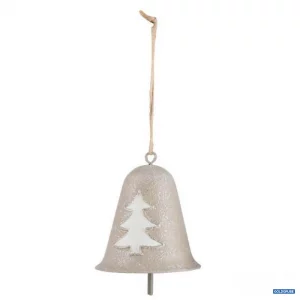 Artikel Nr. 381050: Anhänger Glöckchen aus Metall mit Tannenbaum, weiß & beige