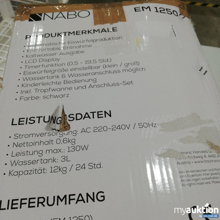 Artikel Nr. 357053: Nabo Automatische Eiswürfelmaschine EM 1250