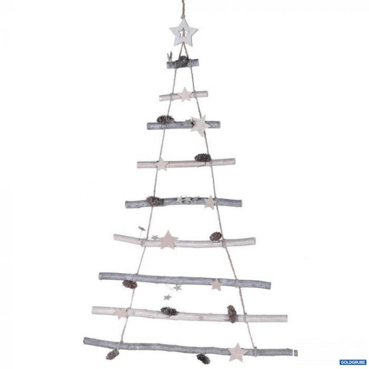 Artikel Nr. 381067: Weihnachtsbaum aus Holzsprossen in Leiter-Form mit Sternen & Zapfen