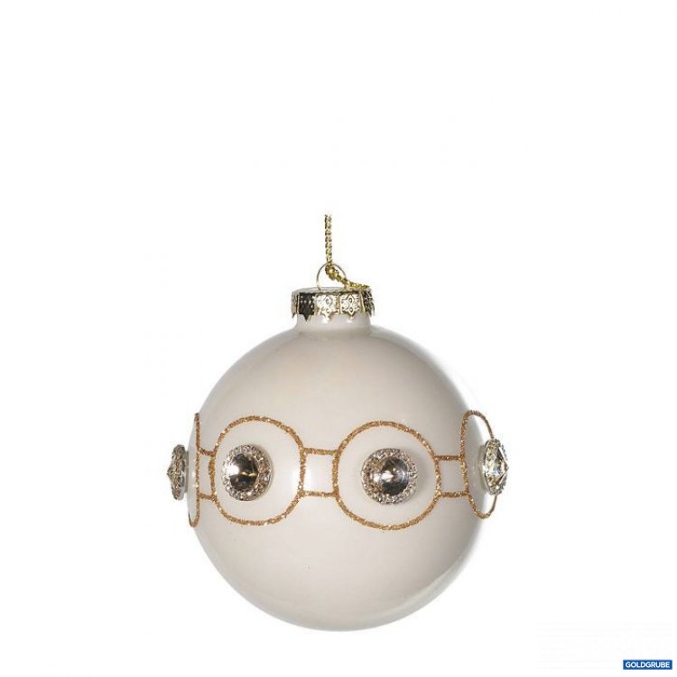 Artikel Nr. 381077: Weihnachtskugel in zartem Creme mit glitzernden Deko-Diamanten und goldenen Details