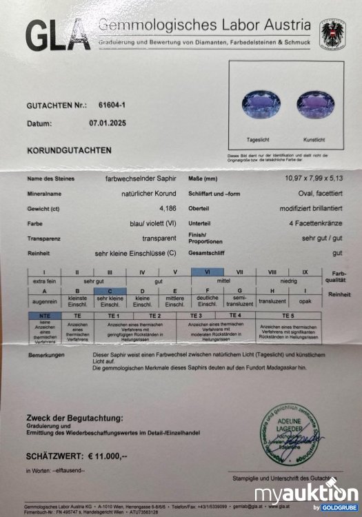 Artikel Nr. 362082: Farbwechselnder Saphir - natürlicher Korund 4,186 ct