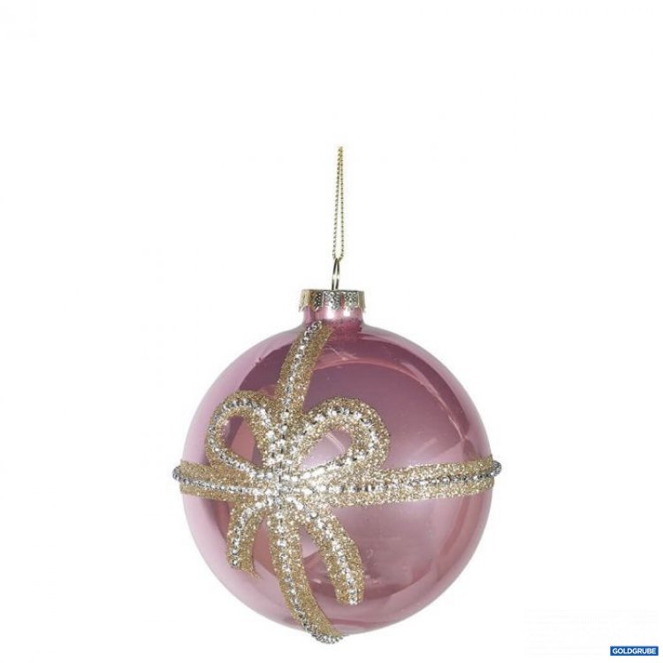 Artikel Nr. 381118: große, pink schimmernde Weihnachtskugel mit großer Schleife aus Dekosteinen