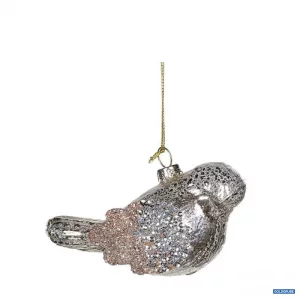 Artikel Nr. 381120: glitzernder Weihnachtsanhänger, Vogel mit Pailletten und Glitter gold