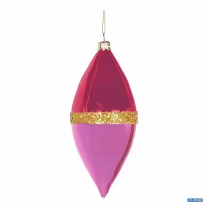 Artikel Nr. 381127: pinke Weihnachtskugel in Zapfenform mit goldenem Glitterstreifen