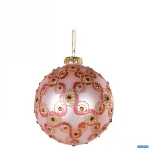 Artikel Nr. 381132: Weihnachtskugel mit geometrischem Kreismuster & Dekosteinen, rosa