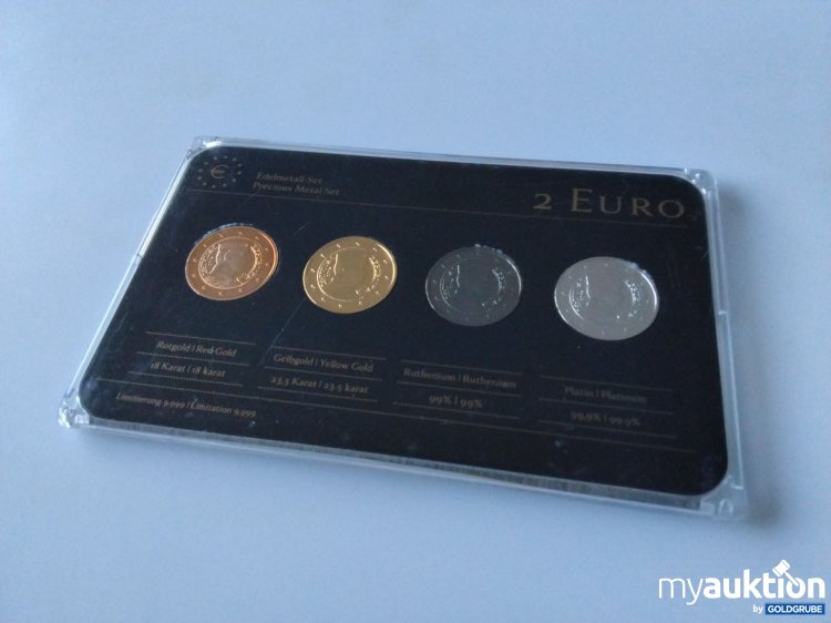 Artikel Nr. 396215: 2 Euro Edelmetall-Set Rot- & Gelbgold, Rhodium und Platin Auflagen