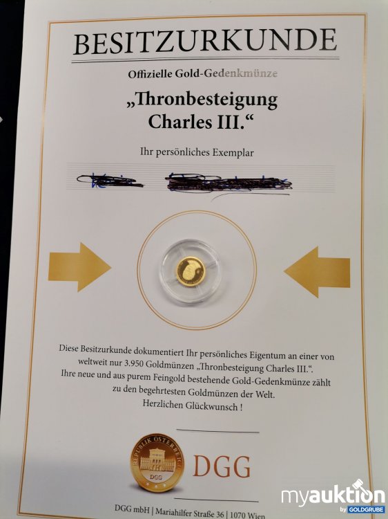 Artikel Nr. 779215: Gold Münze Thron Besteigung Charles III