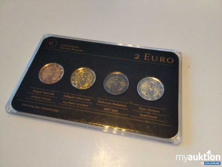 Artikel Nr. 396229: 2 Euro Edelmetall-Set Rot- & Gelbgold, Rhodium und Platin Auflagen