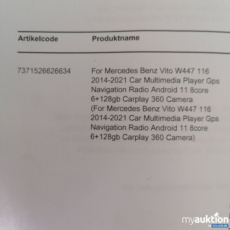 Artikel Nr. 723375: Multimedia Player for Mercedes Benz Vito mit Zubehör