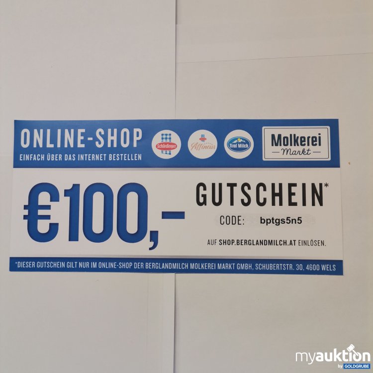 Artikel Nr. 759427: Online Shop Beglandmilch Molkerei Gutschein Wert 100,-