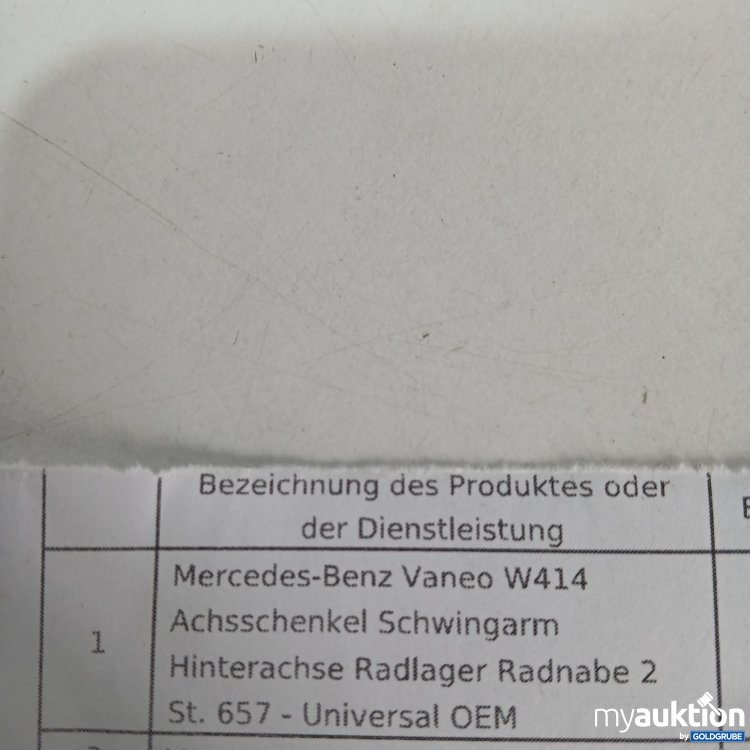 Artikel Nr. 437448: Mercedes Benz Vaneo W414 Achsschenkel Schwingarm Hinterachse Radlager Radnabe Stk