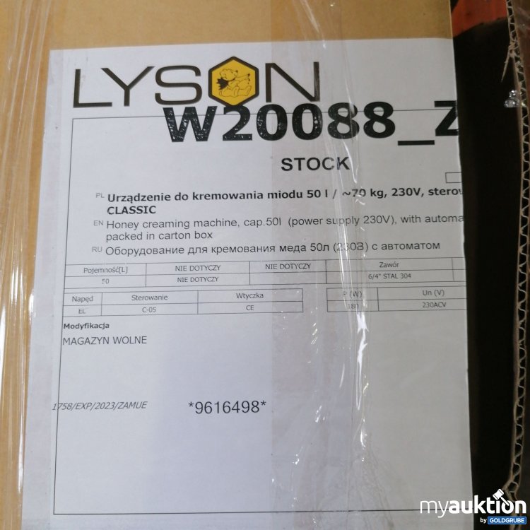 Artikel Nr. 760461: Lyson Honey creaming machine cap 50l