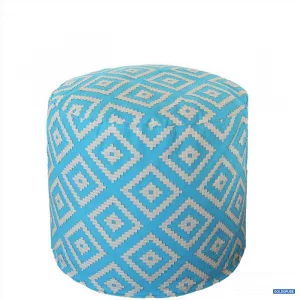 Auktion türkiser Pouf mit appliziertem geometrischen Muster