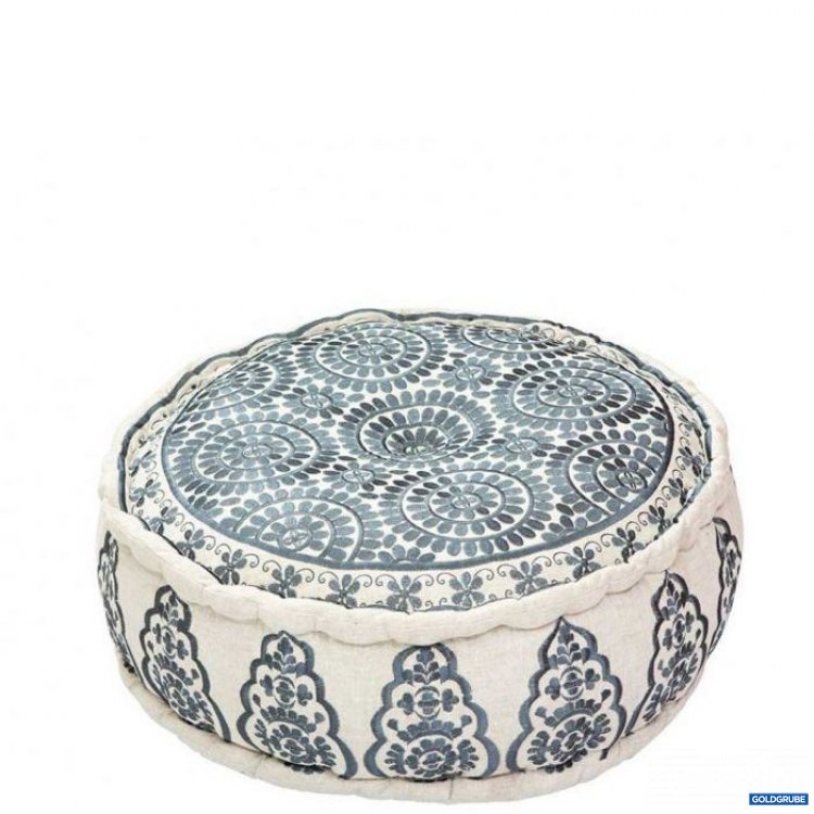 Artikel Nr. 381520: liebevoll bestickter Pouf mit Blumenmuster grau und weiß