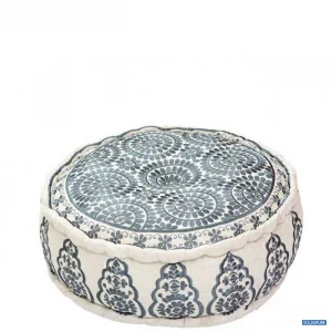 Artikel Nr. 381520: liebevoll bestickter Pouf mit Blumenmuster grau und weiß