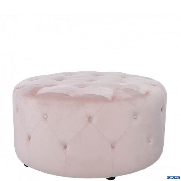 Artikel Nr. 381541: rosa, runder Pouf, Hocker aus Samt mit tiefer Knopfheftung & schwarzen Füßen