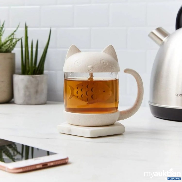 Artikel Nr. 376542: Katzen Teeglas mit Fisch Tee-Ei