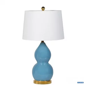 Artikel Nr. 381563: Tischlampe mit Kermamikfuß in frischem Blau und weißem Lampenschirm