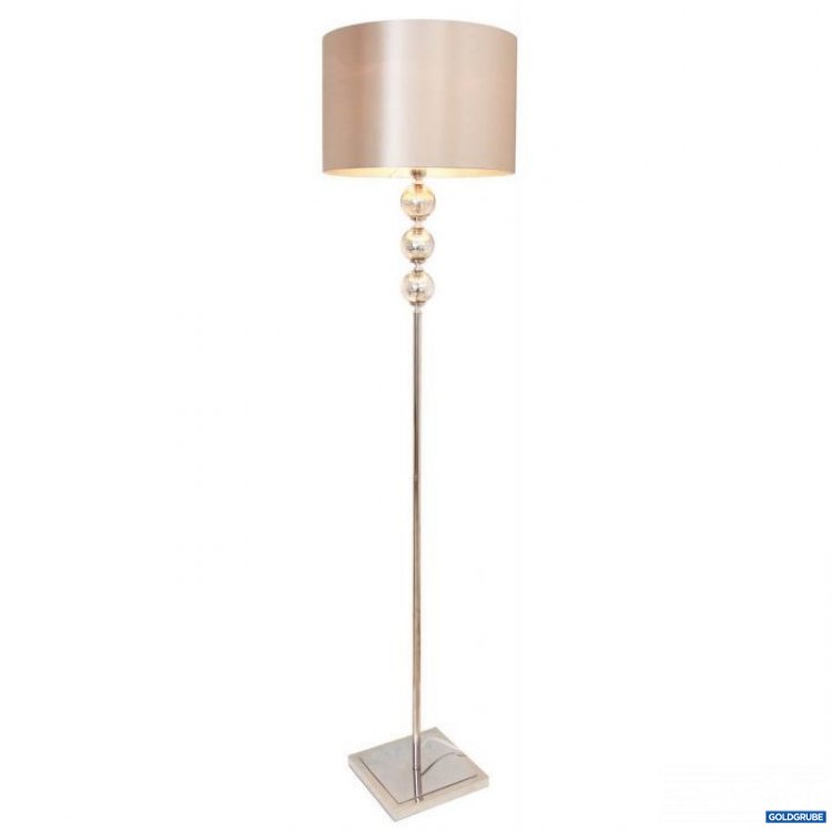 Artikel Nr. 381568: elegante Stehlampe mit drei Glaskugeln in Antik-Optik und Chromfuß Lampenschirm champagnerfarben