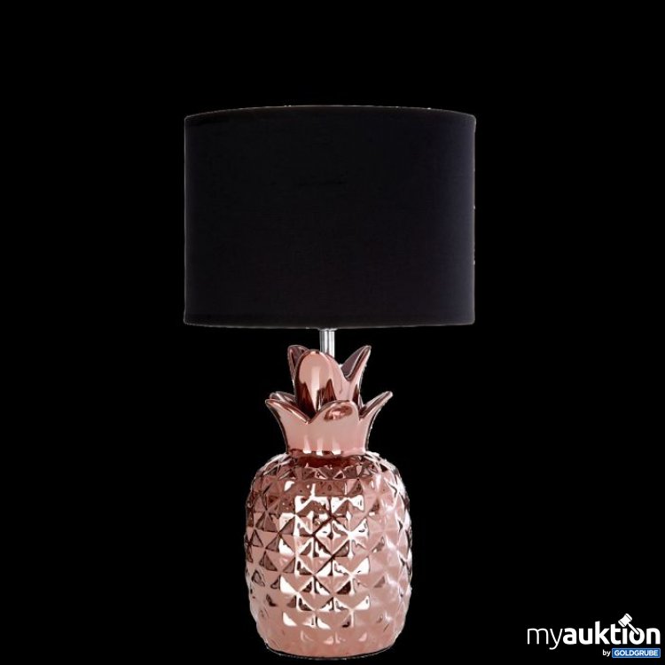 Artikel Nr. 381587: kleine Tischlampe mit schimmerndem Ananas Fuß aus Keramik, kupfer & schwarz