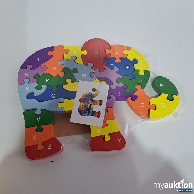 Artikel Nr. 793673: Echtholz Tierpuzzle Elefant mit Alphabet & Zahlen 