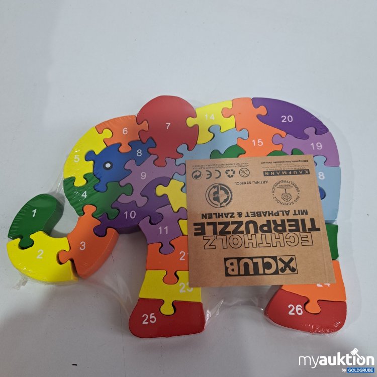 Artikel Nr. 793673: Echtholz Tierpuzzle Elefant mit Alphabet & Zahlen 