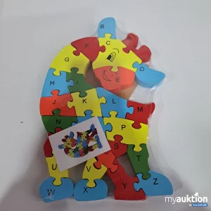 Auktion Echtholz Tierpuzzle Giraffe mit Alphabet & Zahlen 