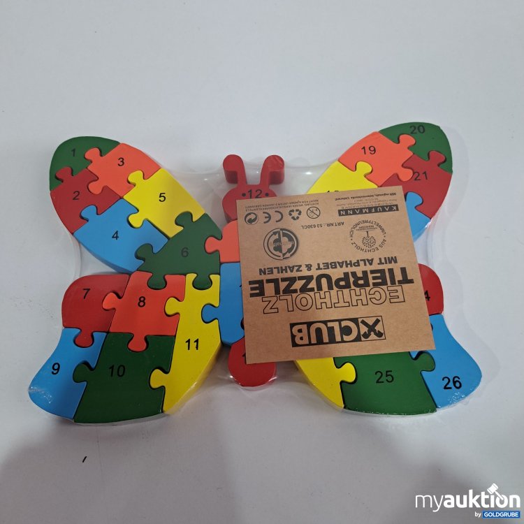 Artikel Nr. 793675: Echtholz Tierpuzzle Schmetterling mit Alphabet & Zahlen 