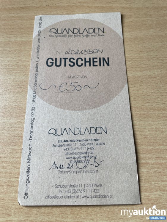 Artikel Nr. 630687: Gutschein Quandladen 50€