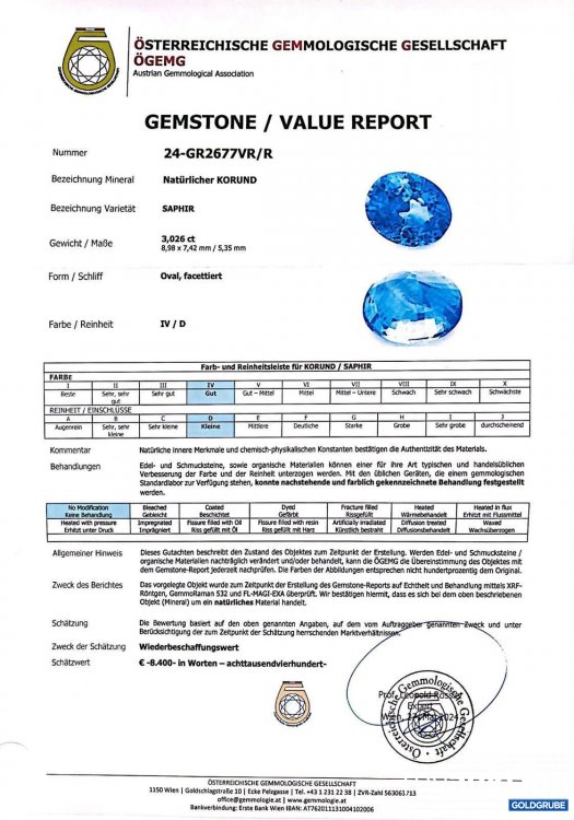 Artikel Nr. 739703: Edelstein Saphir - Natürlicher Korund 3,026ct