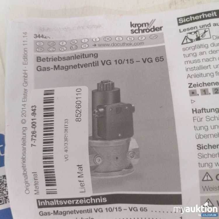 Artikel Nr. 504712: Kromschröder Betriebsanleitung Gas-Magnetventil VG 10/15