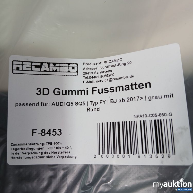 Artikel Nr. 792770: Recambo 3D Gummi Fußmatten für Audi Q5/ SQ5