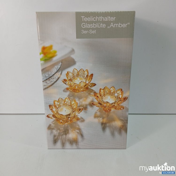 Artikel Nr. 792773: Teelichthalter Glasblüte Amber 3 Stück 