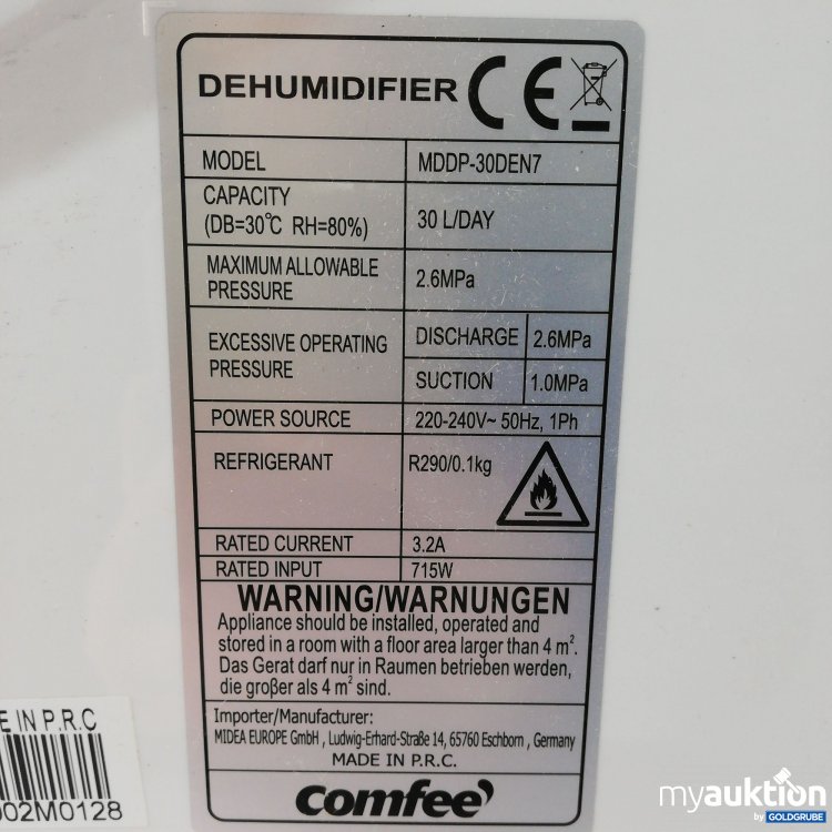 Artikel Nr. 789787: Comfee Luftentfeuchter 30l/24h MDDP-30DEN7