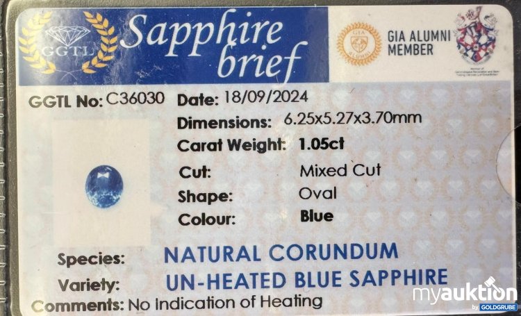 Artikel Nr. 388811: Natural Blue Saphir 1.05ct