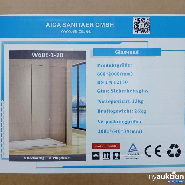 Artikel Nr. 800812: Aica Sanitär Glaswand 600x2000mm W60E-1-20