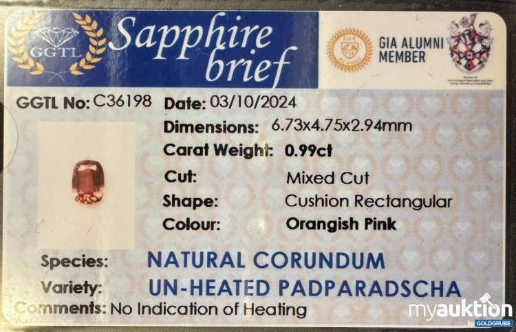 Artikel Nr. 388813: Natural Padparadscha Saphir 0.99ct