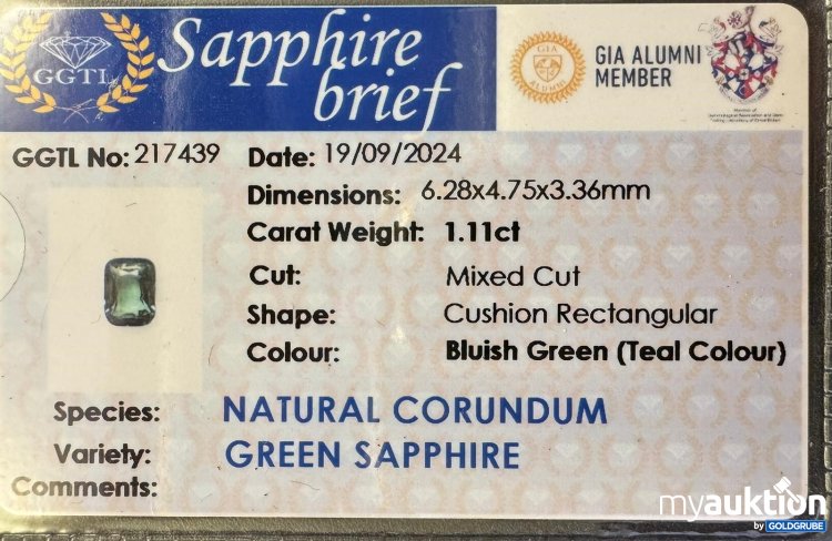 Artikel Nr. 388815: Natural Green Spahir - Tele Color 1.11ct