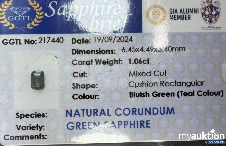 Artikel Nr. 388816: Natural green Saphir - Tele Color 1.06ct