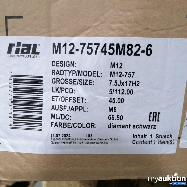 Artikel Nr. 427860: Rial Felge M12-75745M82-6