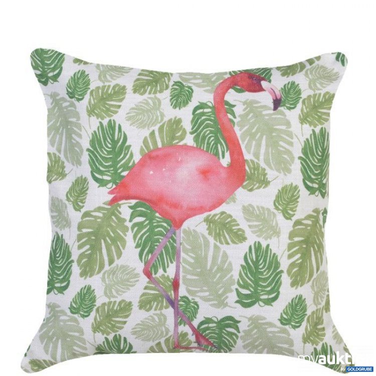 Artikel Nr. 382886: Dekokissen mit Blatt- und Flamingoprint, grün-pink