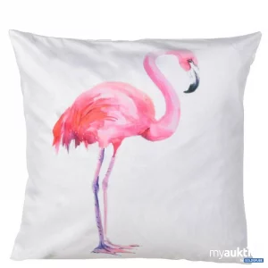 Artikel Nr. 382903: weißes Samtkissen mit pinkem Flamingo-Motiv