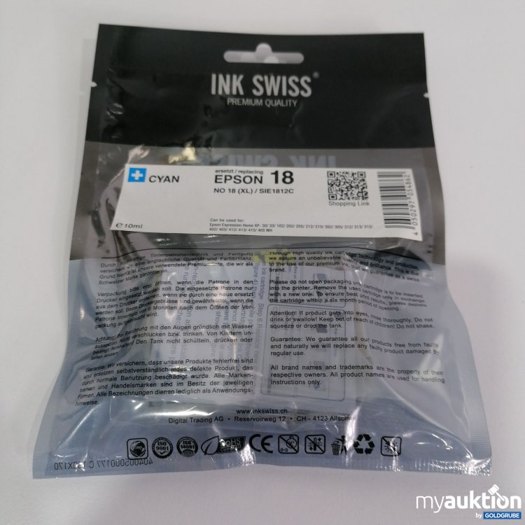 Artikel Nr. 776932: Ink Swiss Druckerpatrone Epson 18 XL Sie1812C Cyan 